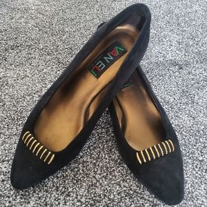 VANELI Made in Italy Black Suede Shoes w/gold accents